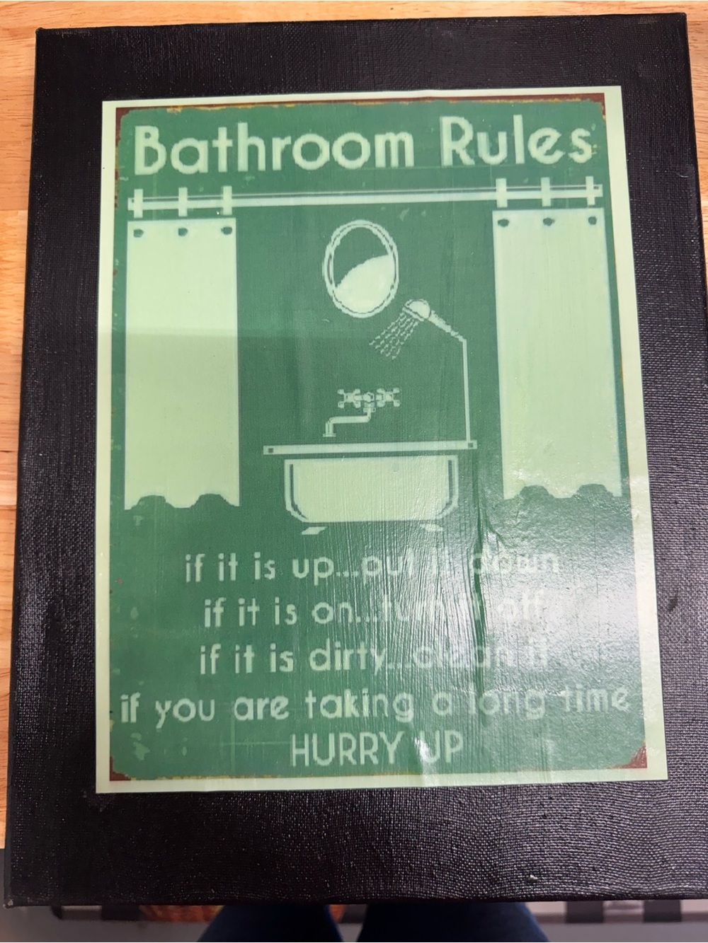 Bathroom Rules Wall Art Sign - Green